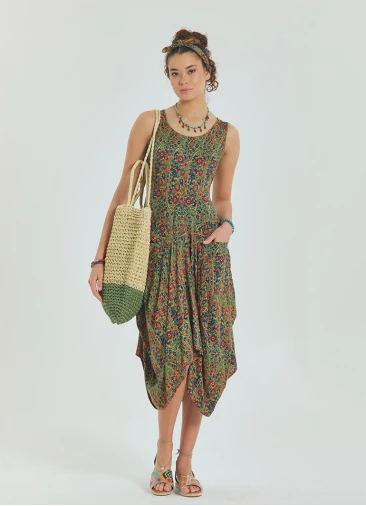 Pera Patterned Sleeveless Paisley Tie Waist Dress